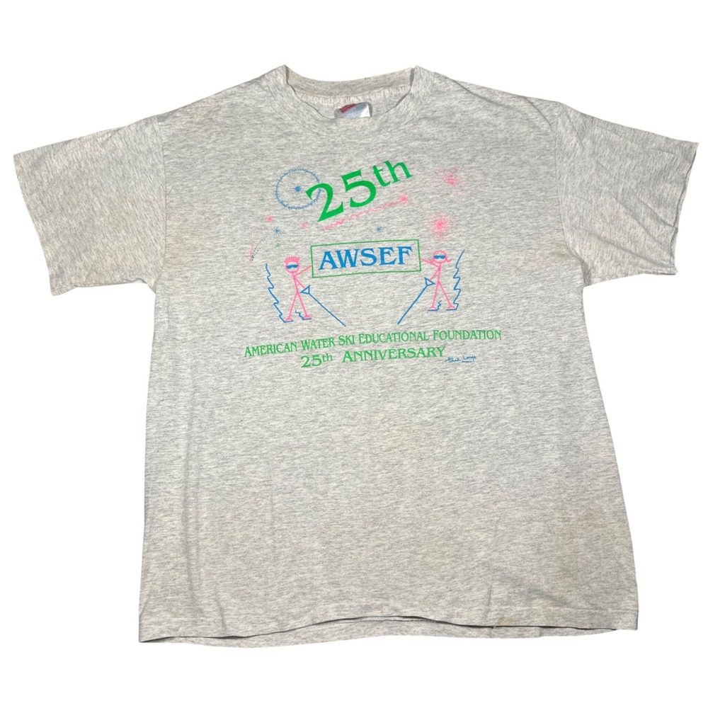 Vintage Soft Hanes AWSEF 25th Anniversary Water Ski T Shirt Gray L Made in USA